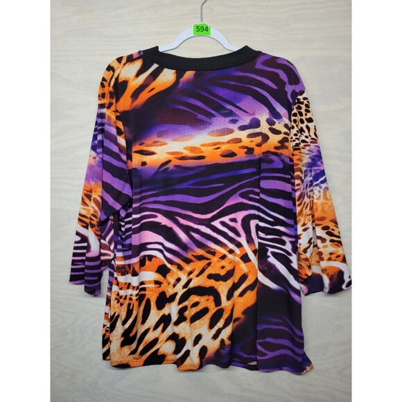 Susan Graver Women's SZ 2XL Blouse Shirt 3/4 Sleeve Zebra Leopard Halloween Core - Picture 7 of 8